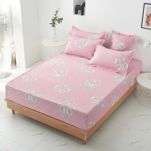 Inicio Producto Cómoda sábana ajustable de tela de algodón rosa juego de cama
