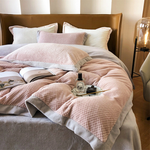 Juegos de cama de 4 piezas de color sólido de franela de gofres cálidos y cómodos de estilo Popular