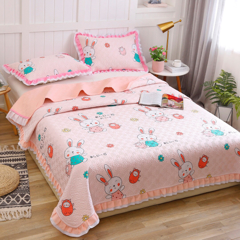 Colcha de algodón rosa claro para decoración de Hotel, cama individual de dibujos animados para primavera y verano