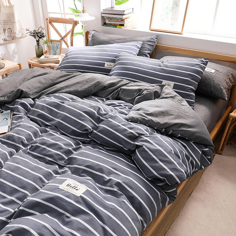 Venta al por mayor 4 PCS King Bed Tela de algodón Juego de ropa de cama a rayas