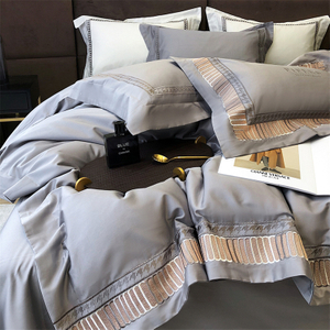 Funda de edredón gris bordado de 500 hilos de algodón egipcio para dormitorio de hotel